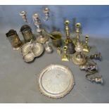 A Collection of Metal Wares to include two silver plated bottle coasters, various brassware to