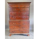 A George III Mahogany Chest on Chest, the moulded cornice above two short and six long drawers