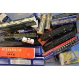 A Collection of Meccano Hornby ACHO Rolling Stock in boxes and loose, with track and accessories