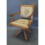 A Late Victorian/Early Edwardian American Revolving Office Armchair bearing label Haywood