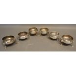 Three Pairs of Georgian Silver Salts, each of circular form and with hoof feet, various dates