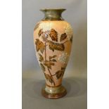 A Doulton Lambeth Slaters Stoneware Vase decorated by Emily Partington and decorated with blossom