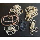 A Group of Six Pearl and Coral Bead Necklaces