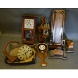 A Brass Mounted Wall Clock, together with various other clock parts, a mahogany cased wall clock and