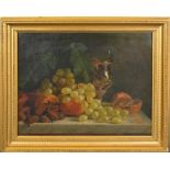 Edward Ladell, 1821-1886, Still Life, Grapes and Fruit Upon a Table with Ewer, oil on canvas, 29 x