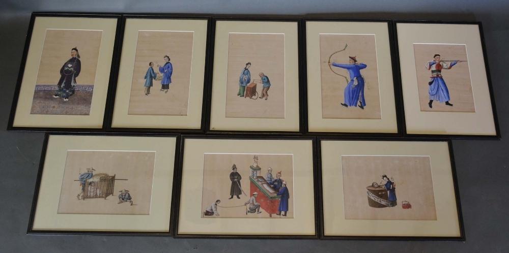 A Set of Eight 19th Century Chinese Watercolours on Silk, each depicting figures, 17 x 24cm