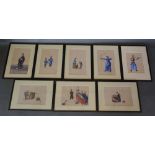 A Set of Eight 19th Century Chinese Watercolours on Silk, each depicting figures, 17 x 24cm