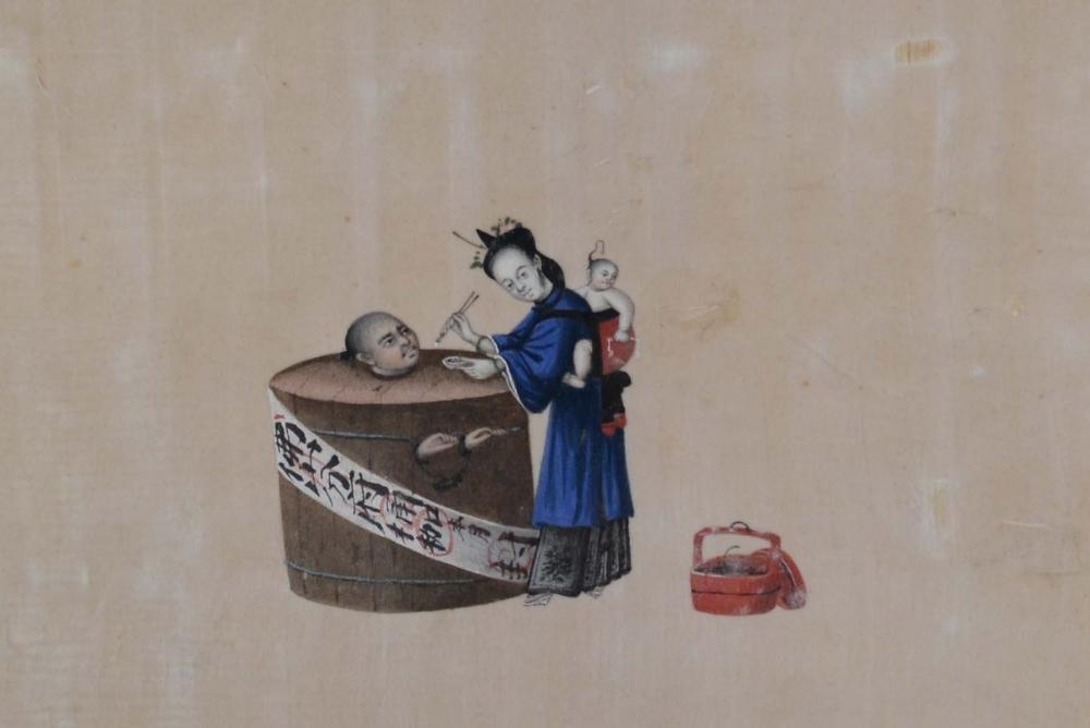 A Set of Eight 19th Century Chinese Watercolours on Silk, each depicting figures, 17 x 24cm - Image 3 of 9