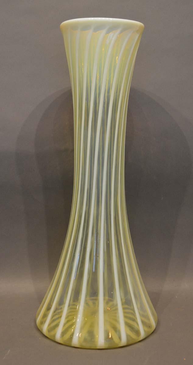 A Large Victorian Vaseline Glass Vase of tapering form, 53cm tall