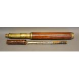 A Brass and Mahogany Two Draw Telescope by Wellington, Crown Court, Soho, London, 99cm long,