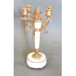 A 19th Century White Marble and Gilt Metal Mounted Four Branch Candelabrum of Torch Form, 38 cms