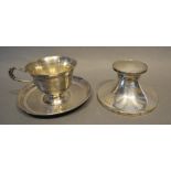 A Birmingham Silver Capstan Inkwell, together with a Continental cup and saucer