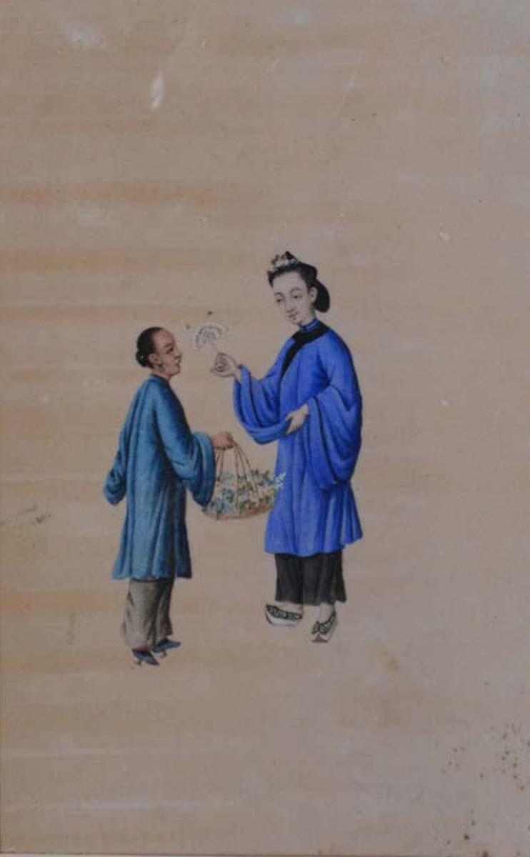 A Set of Eight 19th Century Chinese Watercolours on Silk, each depicting figures, 17 x 24cm - Image 8 of 9