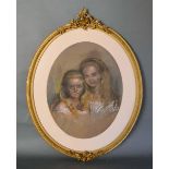 Early 20th Century English School, Study of Two Girls, gouache, within gilded frame with foliate