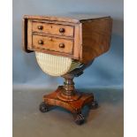 A William IV Mahogany Work Table, the drop flap top above two frieze drawers opposed by dummy