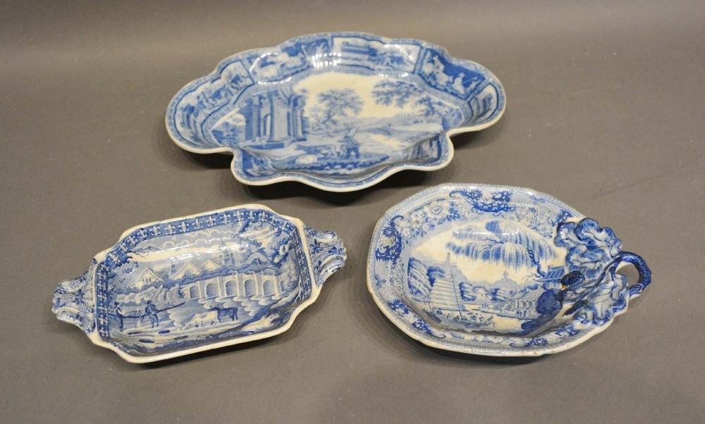 An Early 19th Century Davenport Underglaze Blue Decorated Pickle Dish, together with another similar