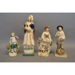 An Early 19th Century Pearlware Figure, 14cm tall, together with three other similar figures