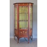 An Art Nouveau Mahogany Copper, Brass and Boxwood Inlaid Display Cabinet, the lead and stained glass