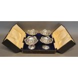 A Set of Four George V Silver Pedestal Bonbon Dishes of pierced form within velvet lined case,