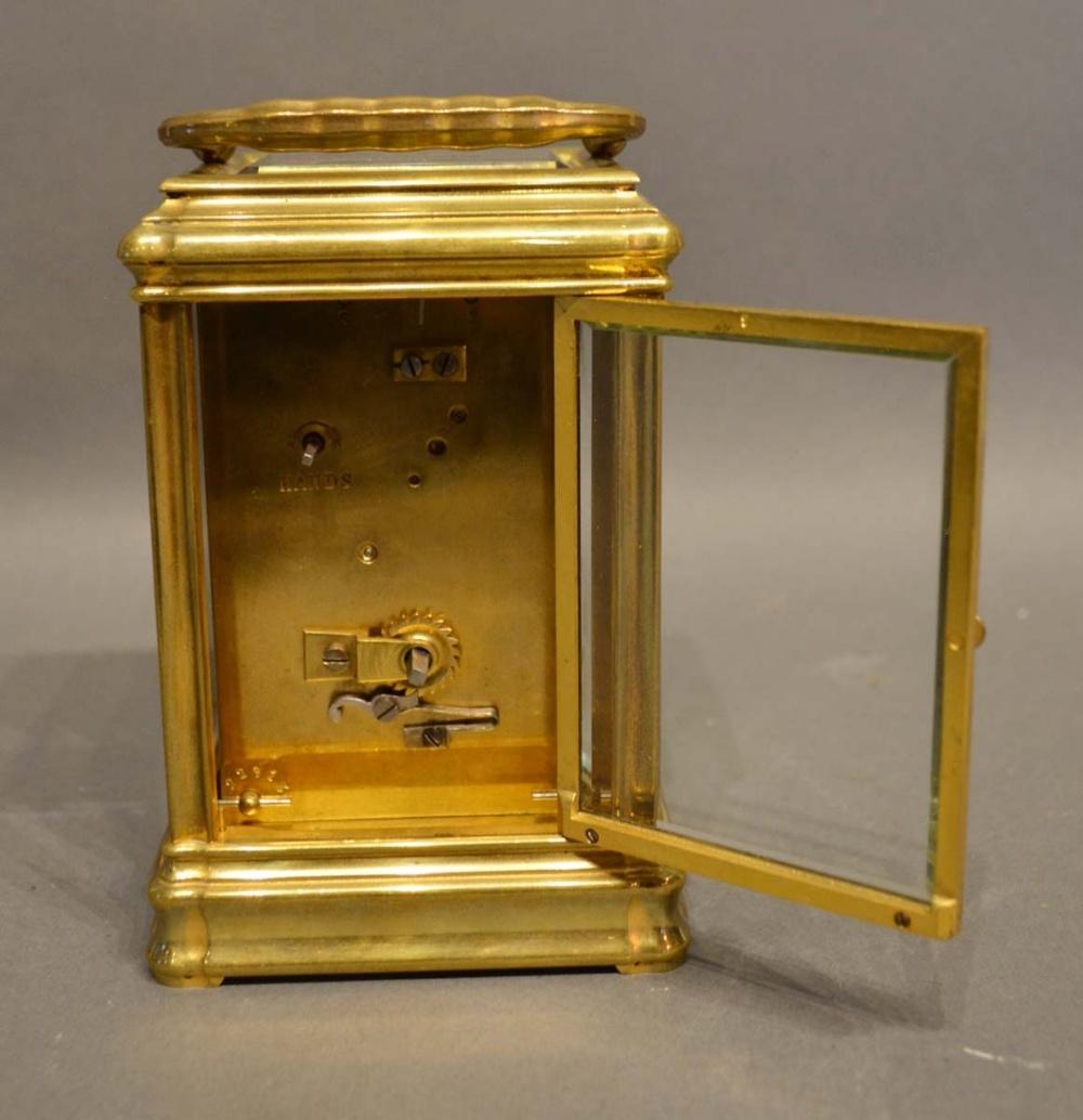 A 19th Century French Brass Gorge Cased Carriage Clock, the enamel dial with Roman and Arabic - Image 2 of 2