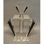 A Clear and Black Glass Scent Bottle of fan form with stopper, 24cm tall