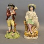 An Early 19th Century Pearlware Figure, together with a 19th century Staffordshire figure, 19cm tall