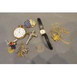 A Gold Plated Open Faced Pocket Watch, together with various charms and seal fobs, a 9 carat gold