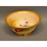 A Royal Worcester Blush Ivory Bowl decorated with blackberries amongst foliage and highlighted in