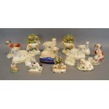 A Pair of 19th Century Staffordshire Models of Sheep before bocage, together with various other