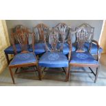 A Harlequin Set of Seven 19th Century Wheatsheaf Dining Chairs, each with a pierced splat back above