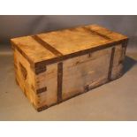 A Pine and Metal Bound Trunk with hinged top and side handles, 91 x 46 x 42cm