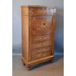 A 19th Century French Marquetry Inlaid and Brass Mounted Escritoire with a frieze drawer above a