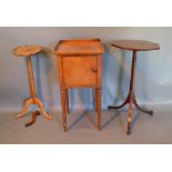 A 19th Century Mahogany Bedside Cupboard with turned legs, together with two occasional tables