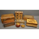 A Small Mahogany Candle Box, together with a small collection of other wooden boxes and a small four