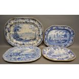 A 19th Century Large Transfer printed Meat Platter, Antique Scenery, North East View of Lancaster,