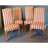 A Set of Four Queen Anne Style High Back Dining Chairs to match the previous lot, raised upon
