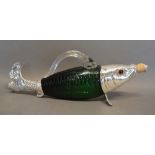 A Silver Plated and Green Glass Claret Jug in the form of a fish, 35cm long