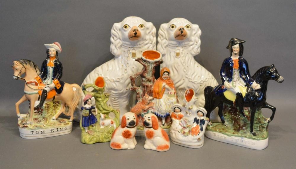 A Pair of Staffordshire Models of Spaniels, together with various other Staffordshire figures