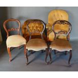 A Pair of Victorian Walnut Balloon Back Dining Room Chairs, together with another similar, a 19th