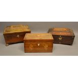 A Victorian Rosewood and Mother of Pearl Inlaid Workbox, together with another similar and a