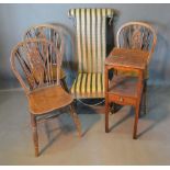 A Set of Three Elm Wheel and Stickback Side Chairs, together with a William IV prie dieu chair and a