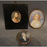 An Early 19th Century Portrait Miniature in the form of an officer, together with two other