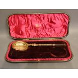 A Victorian Silver Gilt Spoon within fitted lined case, London 1901