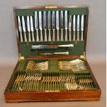 A Silver Plated Canteen of Cutlery by Roberts & Belk within a fitted canteen box, together with a