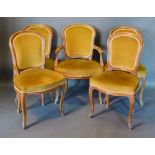 A Set of Five French Drawing Room Chairs to include an arm and four singles, all with shaped