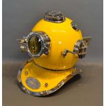 A 20th Century Yellow and Metal Mounted Model of a US Navy Diver's Helmet, 40cm tall