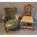 A French Mahogany Fauteuil, together with a George III oak side chair