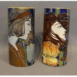Salvini Italia, a pair of Art Nouveau cylindrical vases with stylised decoration, 17.5cm tall