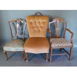 A Victorian Button Back Chair, together with two side chairs