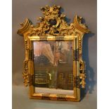 A 19th Century Gilt Framed Rectangular Wall Mirror with a scroll pierced cresting, 70 x 57cm